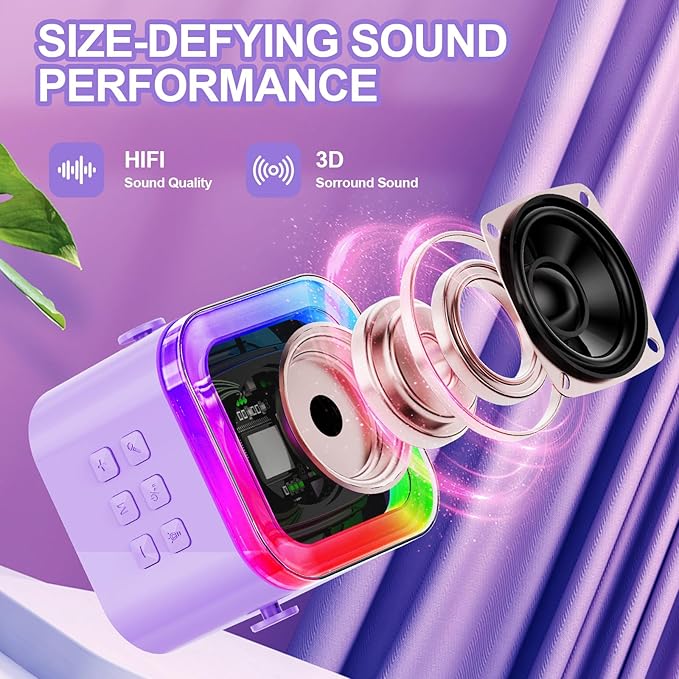 Mini Karaoke Machine for Kids & Girls with 1 Wireless Microphone, Portable Bluetooth Speaker, Christmas Birthday Gift Toy for Boys Toddlers Ages 3, 4, 5, 6, 7, 8, 9, 10, 11, 12+ Years Old (Purple - 1)