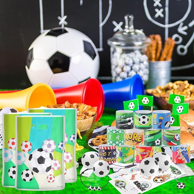 Kolewo4ever 294 Pieces Soccer Party Supplies Set Bulk Sports Goodie Bag Fillers for Soccer Party Gifts Bags