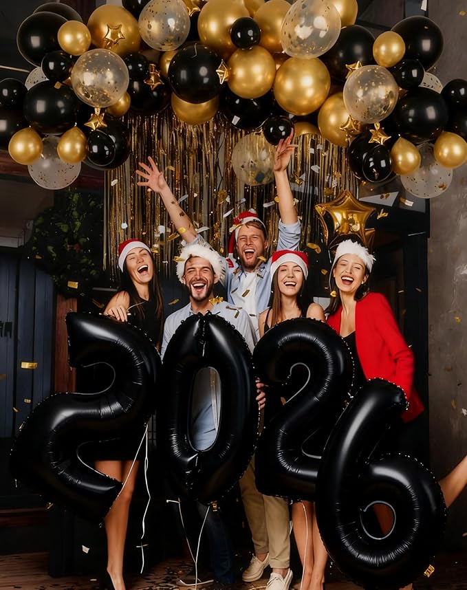 KALOR 42 Inch 2026 Black Foil Mylar Number Balloons, 2026 New Years Decorations for 2026 Happy New Year Eve and Graduations Party Supplies