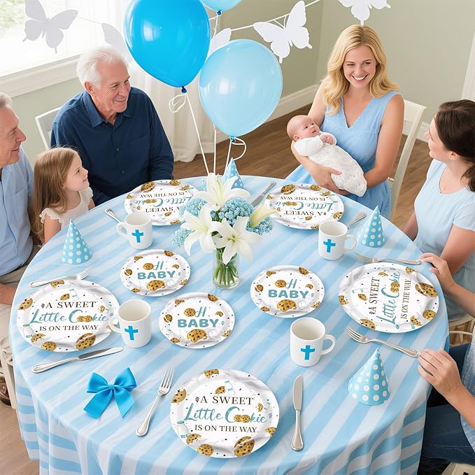 96Pcs Milk and Cookies Baby Shower Decorations A Sweet Little Cookie Is on The Way Plates and Napkins Sets Milk Cookie 1st Birthday Party Decorations for Biscuit Breakfast Party Supplies Serves 24