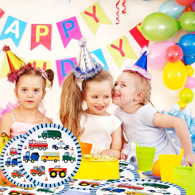 Transportation Birthday Decorations Trucks Party Plates Tablecloth And Napkins Vehicles Traffic Cars Transport Party Tableware Construction Party Supplies for Kids Boys | Serves 20 Guests