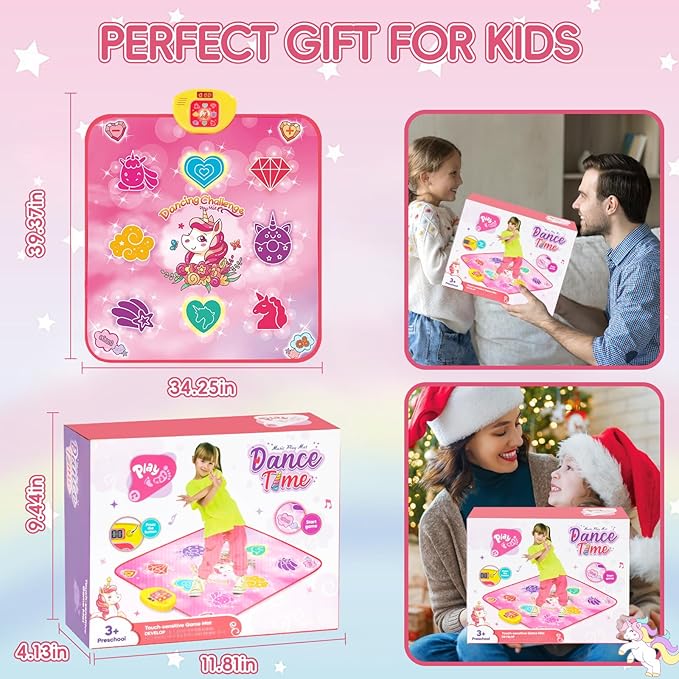 Unicorn Dance Mat, Unicorn Toys for Girls Age 4-6, Girls Toys Age 6-8, Adjustable Volume with LED, 6 Game Modes, Electronic Dancing Mat as Christmas Birthday Gift for 3 4 5 6 7 8 9+ Girls