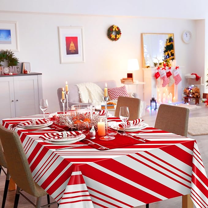 Kochorie 100 ft x 54 in Christmas Candy Cane Striped Tablecloth Roll with Slide Cutter Box Red and White Table Cover Christmas Tablecloth Wall Backdrop Xmas Home Holiday Party Supplies