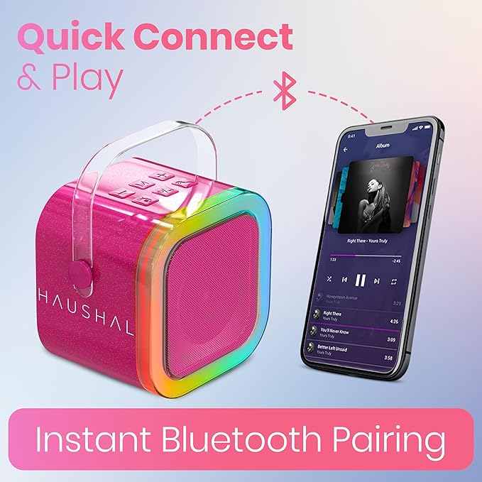 Mini Karaoke Machine for Kids Adults Teen with 2 Wireless Microphones, Gifts for Girl, Toys for Girls 6-8, Small Portable Bluetooth Speaker, Microphone, Car Singing Mic, Kareoke, Toddler Gift