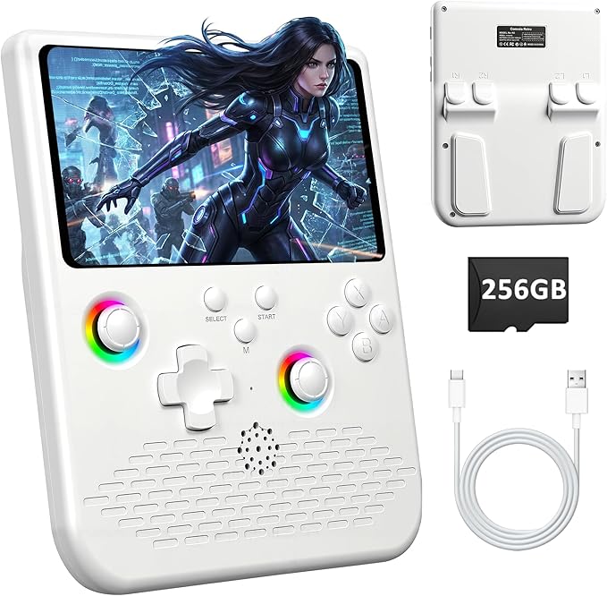 H5 Retro Gaming Console, 5.0 Inch IPS HD Screen Handheld Game Console, Portable Video Arcade Build-in 40000+ Classic Games, 256GB TF Card Support 34+ Emulators with 4000mAh Battery, White