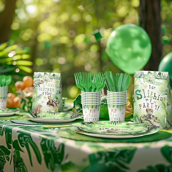 Reptile Party Decorations Set - Unique Reptile Themed Party Plates, Cups, Napkins, and Cutlery for an Exciting Celebration - Disposable and Stylish Reptile Party Supplies for Birthdays and Events