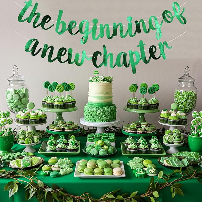 BEISHIDA Double-Sided Green The Beginning of A New Chapter Banner,Farewell Book Themed Housewarming Party Congratulations Decorations,Going away party Retirement Garland,Graduation Sign 2026 Banner