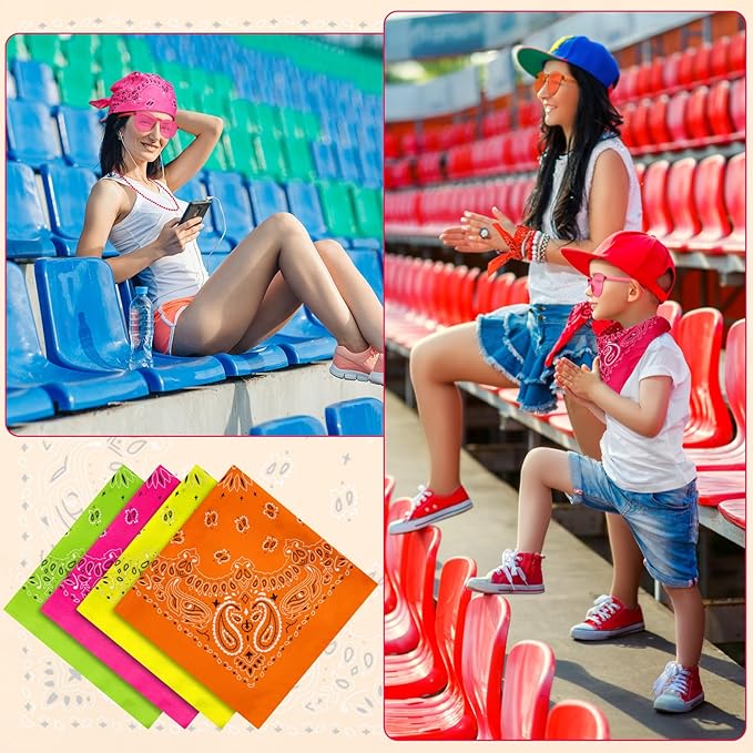 48 Pack Neon Theme Football Game Accessories Kit Homecoming Decorations-12 Bandanas, 12 Sunglasses, 24 Beaded Necklaces Bulk Neon Party Favors for Sports Events School Spirit Game Week Day