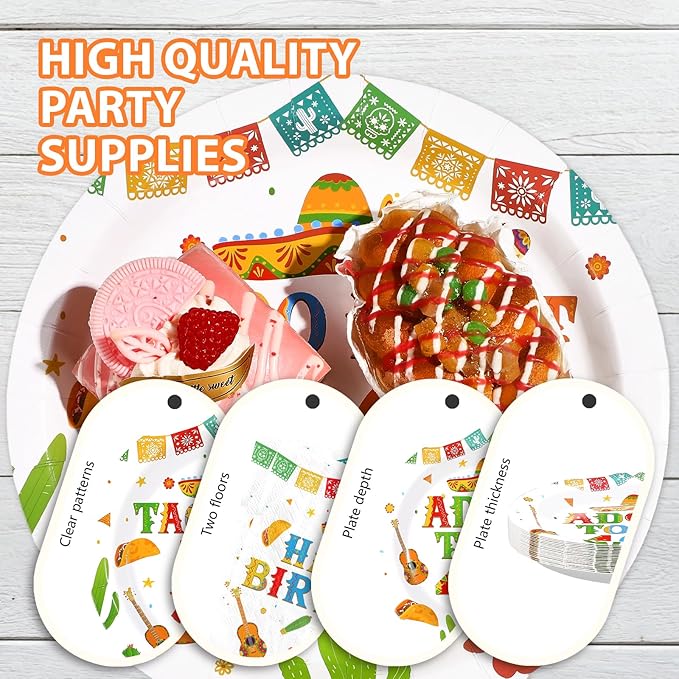 96Pcs Taco 50th Birthday Party Supplies Mexican Fiesta Adios To My 40s Plates and Napkins Disposable Mexican Tableware Sets for Adults Cinco De Mayo 50 Years Old Birthday Decorations,Serves 24