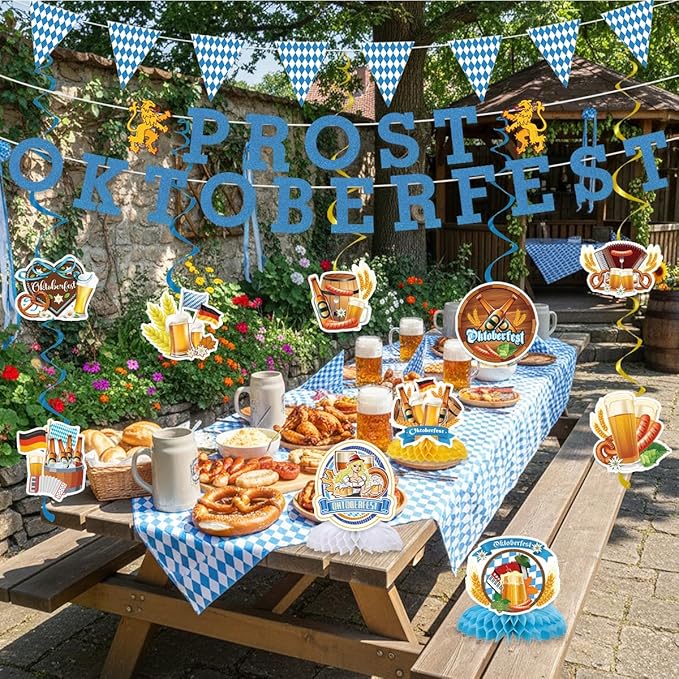 Oktoberfest Decorations Include Prost Oktoberfest Glitter Banners Hanging Swirls Honeycomb Centerpieces Bavarian Pennant Banners German October Festival Decorations Beer Theme Party Supplies