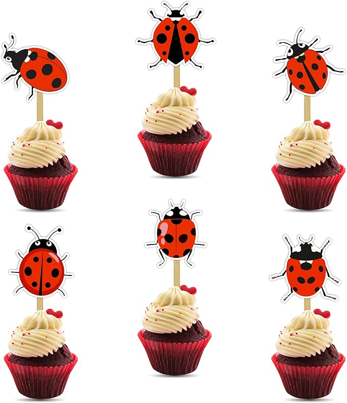 Ladybug Cupcake Topper – Nature Inspired Ladybug Theme Cupcake Topper for Birthday Celebrations and Garden Parties, Cute Insect Style Decorative Cake Topper for Dessert Tables, Themed Events.