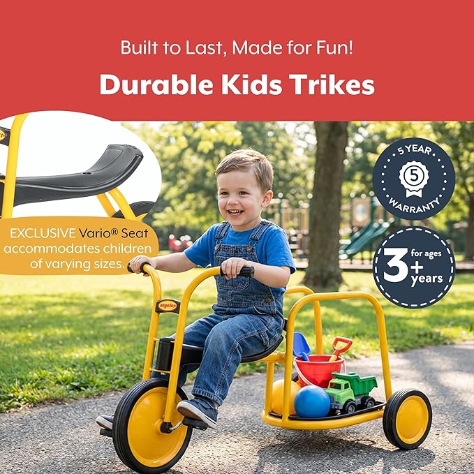 Angeles MyRider Kids Tricycle, Toddler Tricycle with Solid Airless Rubber Tires, Kids Bike for Preschools and Daycare, Chariot Bike for Ages 3+, 15" Tall Seat