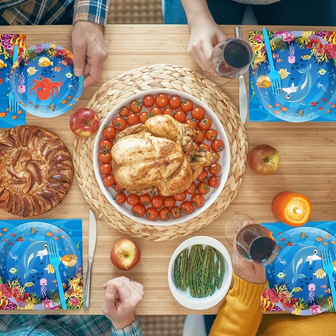 gisgfim 96 Pcs Ocean Under the Sea Plates and Napkins Party Supplies Ocean Themed Tableware Set Lunch Napkins Party Decorations Favors for Underwater Dolphin Fish Birthday Baby Shower Serves 24
