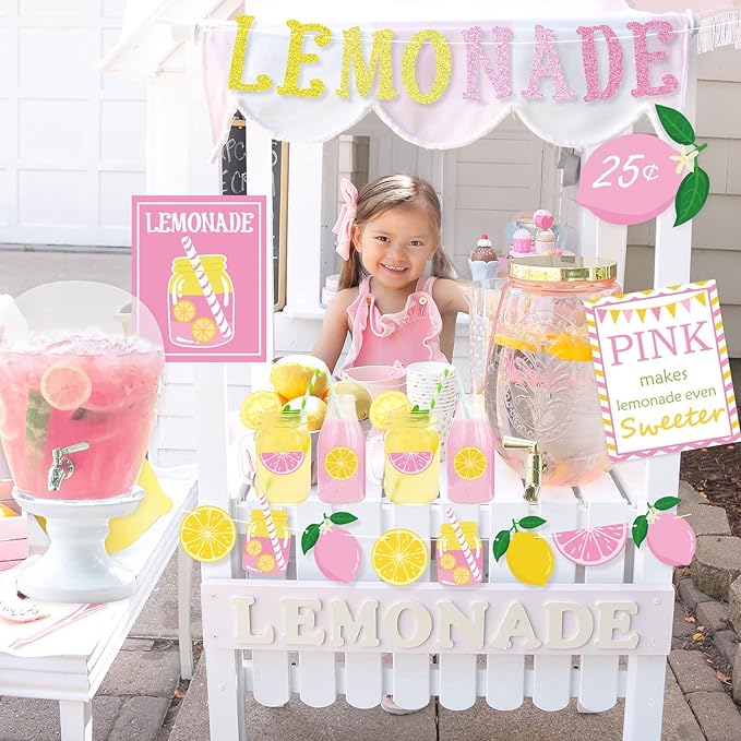 Lemon party Decorations, Lemonade Stand Decorations with Lemonade Banner Lemonade Sign Coffee Bar Signs Lemon Stickers for Summer Lemon Birthday Baby Shower Bridal Shower Party Supplies