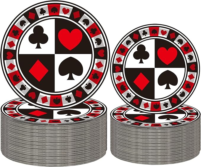 50Pcs Poker Party Supplies - 9" Playing Card Dinner Plates, 7" Casino Plates for Casino Night, Poker Game Theme, Birthday Party Decor
