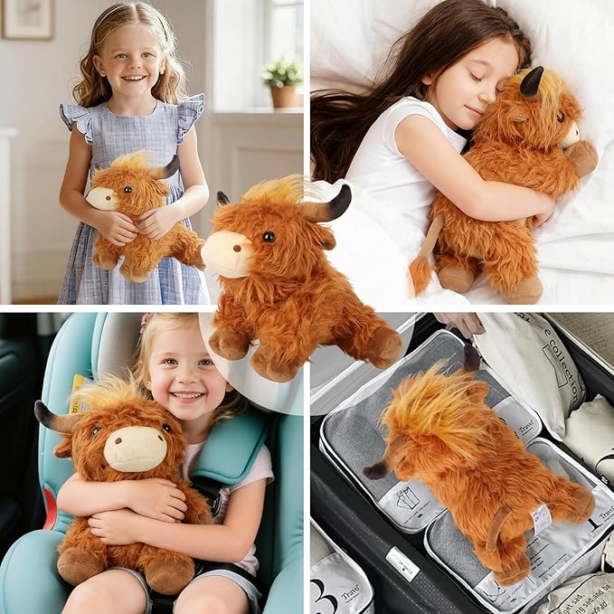 11.5" Highland Cow Stuffed Animal，Soft and Fluffy Highland Cow Stuffed Animal, Best Gift for Kids & Girls Halloween, Christmas or Birthday (Brown)