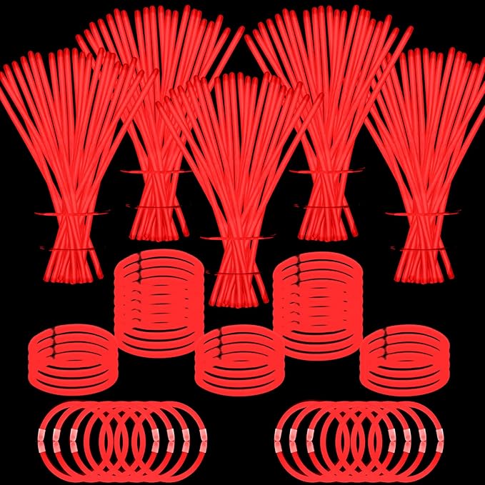 500 PCS Red Glow Sticks Bracelets Necklaces Bulk 8" Glowsticks with Connectors Glow in The Dark Party Supplies Light Up Neon Party Favor for Chirstmas NewYear Valentine’s Day Wedding Birthday