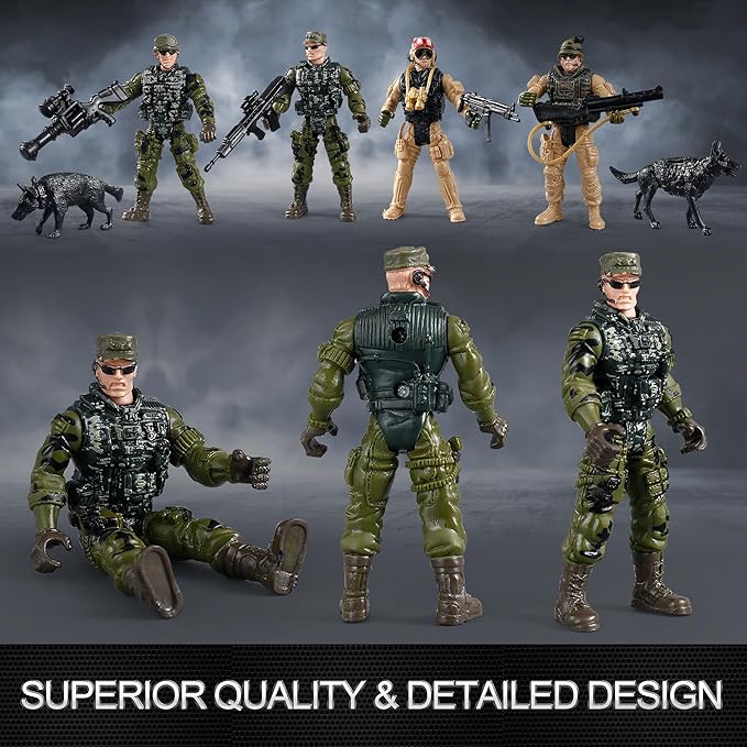 Mr.River US Army Men Action Figures Play Set, Toy Soldiers with Military Weapons Accessories for Kids Boys