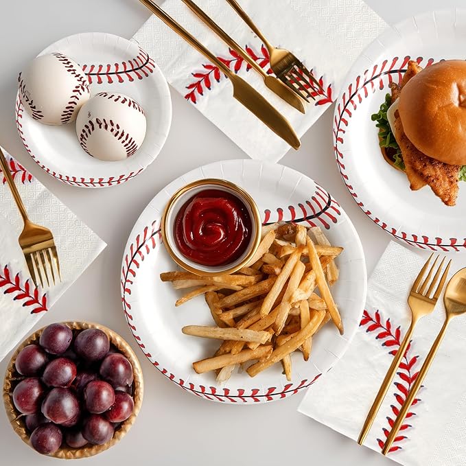 96pcs Baseball Paper Plates Baseball Field Party Plates and Napkins Cups Disposable Tableware Set for 24 Guest Kids Birthday Party Celebratory Banquet Table Supplies Decorations