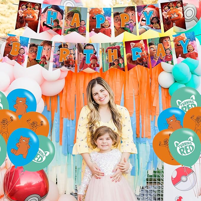 Red Panda Party Decorations,Red Panda Birthday Party Supplies Includes Banner- Cake Topper - 24 Cupcake Toppers - 18 Balloons
