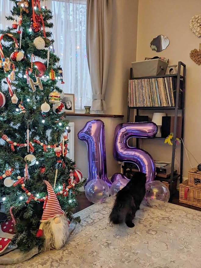 Balloon 15 Number, 40 Inch 15th Birthday Decorations for 1 5 15 51, Purple Big Foil Number Balloons for Wedding Store Anniversary Party Supplies