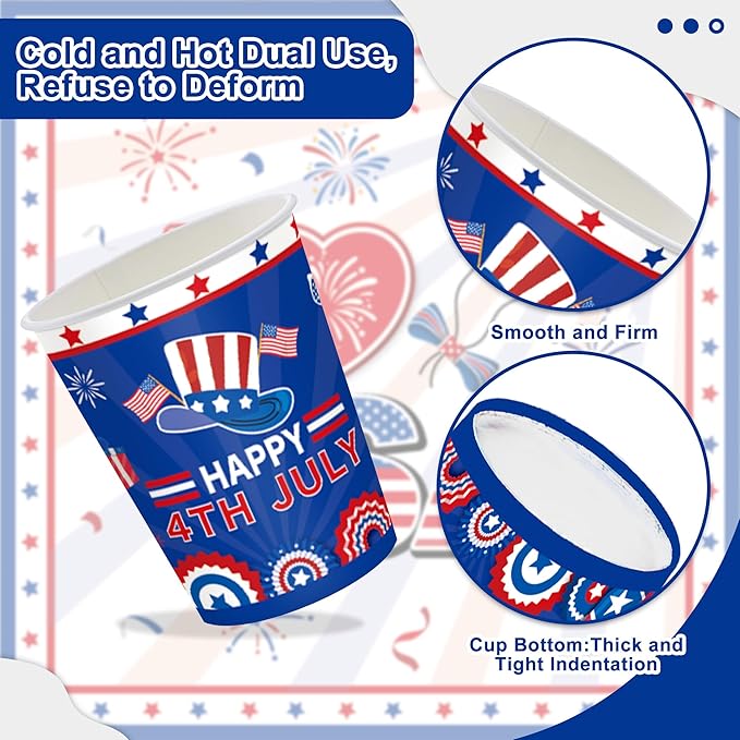 132 Pcs 4th of July Party Supplies for Boys Girls Independence Day Party Decorations Red White Blue Tableware with Plates Napkins Cups Forks Knives and Spirals 20 Guests