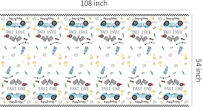 Fast One Birthday Decorations for Boys Tablecloth - Blue Race Car 1st Birthday Party Supplies Table Covers for Racing Car First | 3 Pack (54in x 108in)