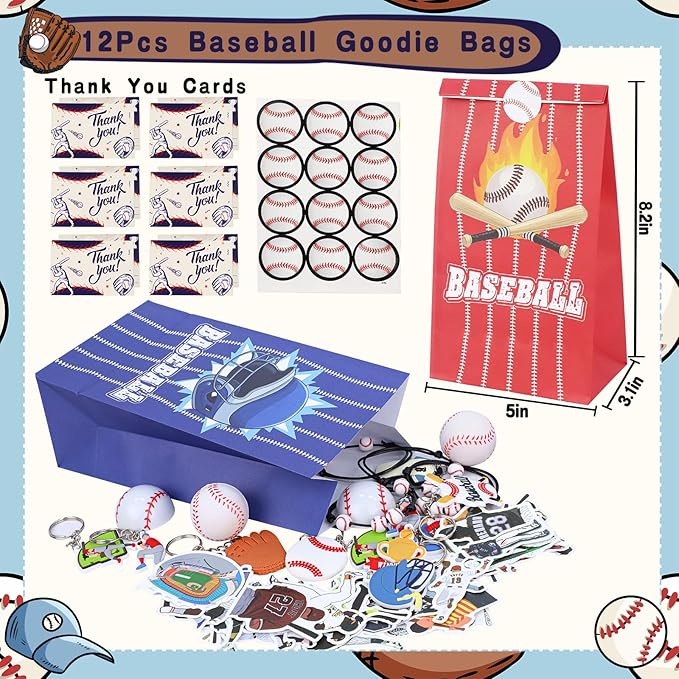 Gifts2U Baseball Party Favors Supplies, 146 Pcs Baseball Themed Goodie Bags Stuffers with Bracelets, Tattoos, Stickers, Mini Ball and Cars Toys, Gifts Bulk for Team Kids Birthday Party
