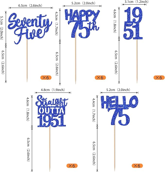 30 PCS 75th Birthday Cupcake Toppers Glitter Seventy Five Happy 75 Straight Outta 1951 Cupcake Picks for Cheers to 75 Fabulous 75th Birthday Anniversary Party Cake Decorations Supplier Blue