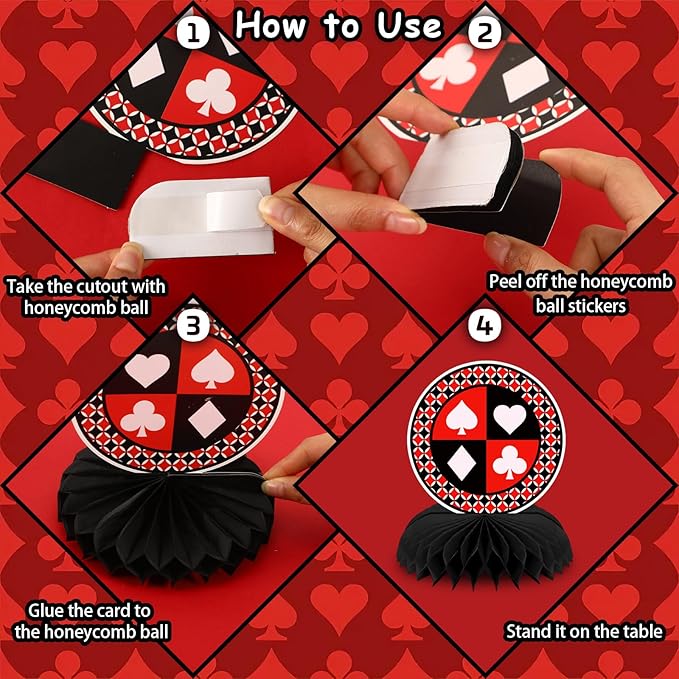 10 Pieces Casino Theme Party Decorations, Casino Night Decorations Poker Party Decorations for Table Casino Birthday Decorations Casino Table Honeycomb Centerpieces