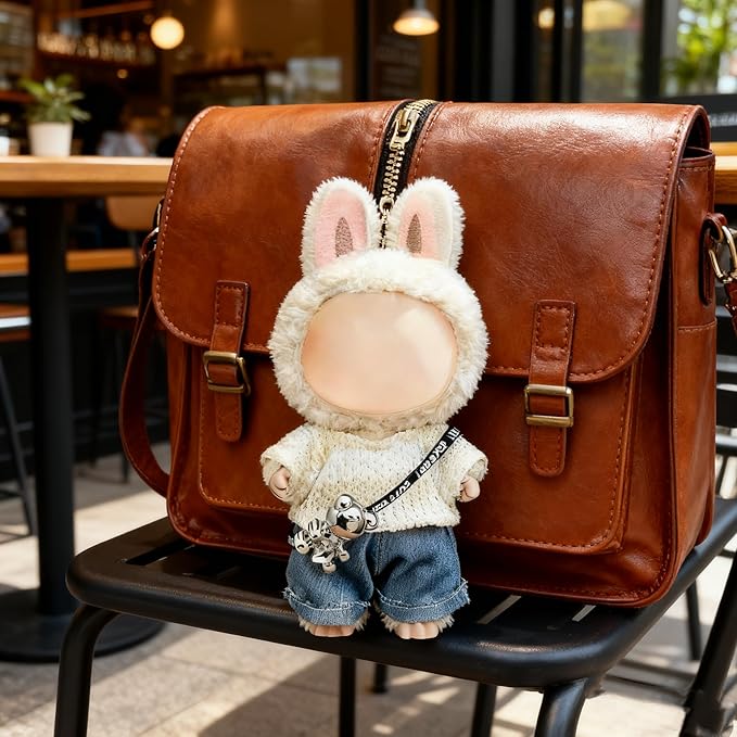 Clothes for LABUBU 17cm Doll (NO Dolls), Premium Outfit for LABUBU, Cute and Fashion Accessories with Sweater + Denim Jeans + Pants (White Kawaii)
