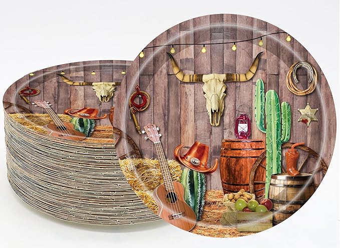 50Pcs Western Party Plates Western Cowboy Party Supplies 7"Wild West Dessert Paper Plates Wood Grain Plates Western Cowboy Theme Baby Shower Camp Fire Camping Barn Wild West Birthday Party Decor