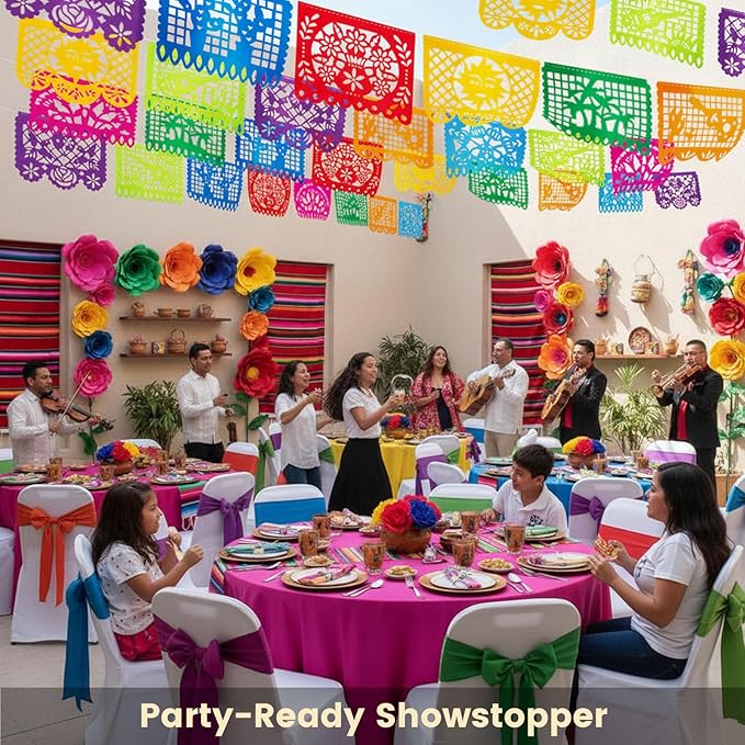 DomeStar 3 Packs Mexican Party Decoration, 54 Feet Plastic Papel Picado Fiesta Banner Cinco de Mayo Garland for Mexican Birthday Party Supplies