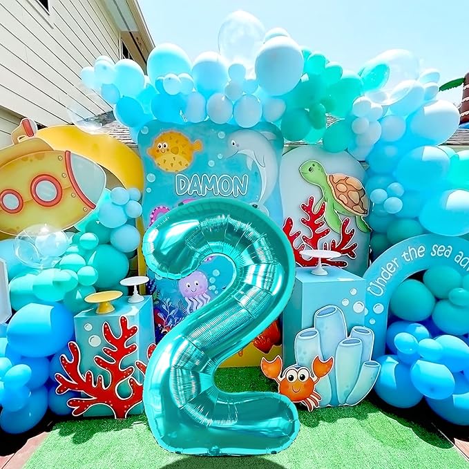 KatchOn Aqua Blue Number 2 Balloon - 40 Inch | Teal 2 Balloon Number, 2nd Birthday Decorations