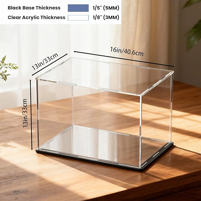 Acrylic Display Case for Collectibles and Toys, Versatile Clear Acrylic Display Box with Black Base for Showcase and Displaying, 16x13x13-inch