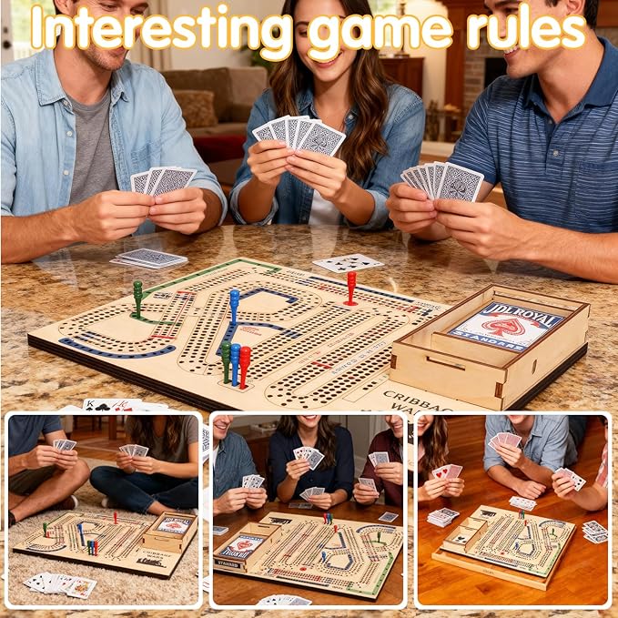 Cribbage Wars Board Game,2025 Wooden Cribbage Board Game Set Traps Games Classic Night Bar Games for Families with Built-in Storage Compartment for Cribbage Pegs