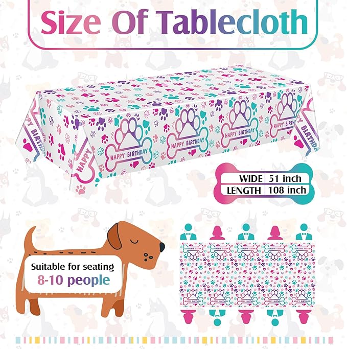 Newwiee 3 Pcs Paw Print Tablecloth Plastic Disposable Colorful Table Cover Puppy Dog Table Cloth Paw Print Party Supplies for Dog Pet Themed Party Decorations Supplies Favors, 51 x 108'' (Pink Series)