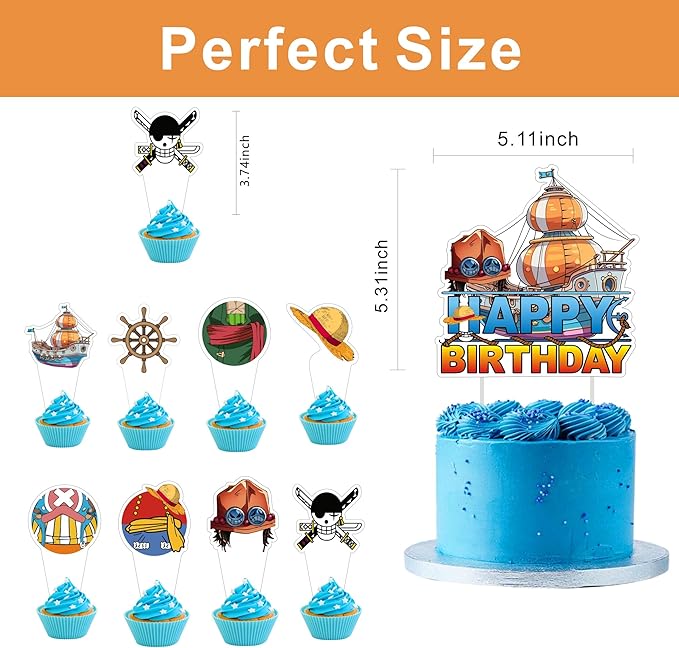 25pcs H Cartoon Birthday Decorations with 24pcs Cupcake Toppers, 1pcs Cake Topper for Birthday Party Supplies.