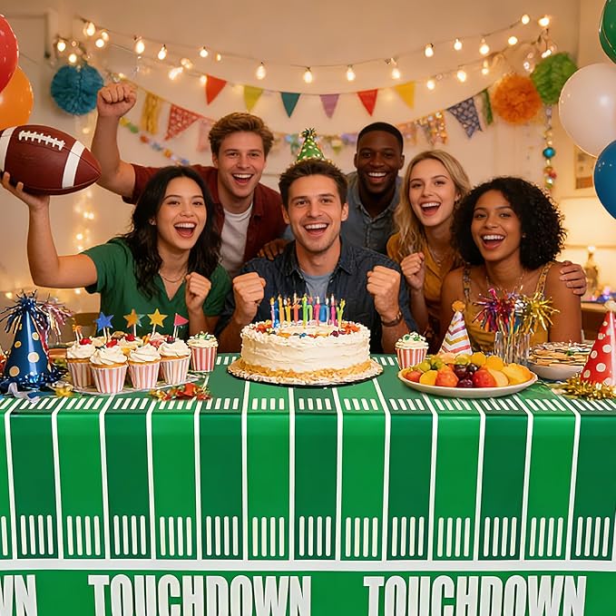Accevo Football Party Decorations Disposable Tablecloth Plastic Touchdown Table Cover, Game Day Theme Table Cloth, Perfect for Football Birthday Party Supplies 54 X 108Inch, 2 Pack