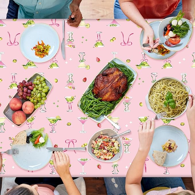 Pink Green Martini Party Tablecloths - 3Pcs A Tini Bit Older Birthday Table Covers, Martini Bow Themed Party Decoration Plastic Disposable Rectangular Table Cloth Decor for Birthday Bachelorette