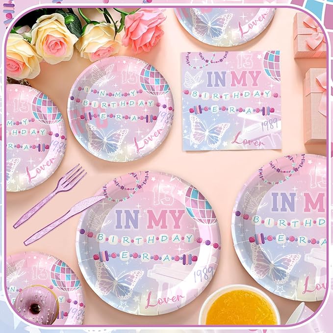 120PCS In My Birthday Era Party Supplies Friendship Party Tableware Music Themed Decorations includes In My Era Music Plates and Napkins for Girl Fans Birthday Party Decorations