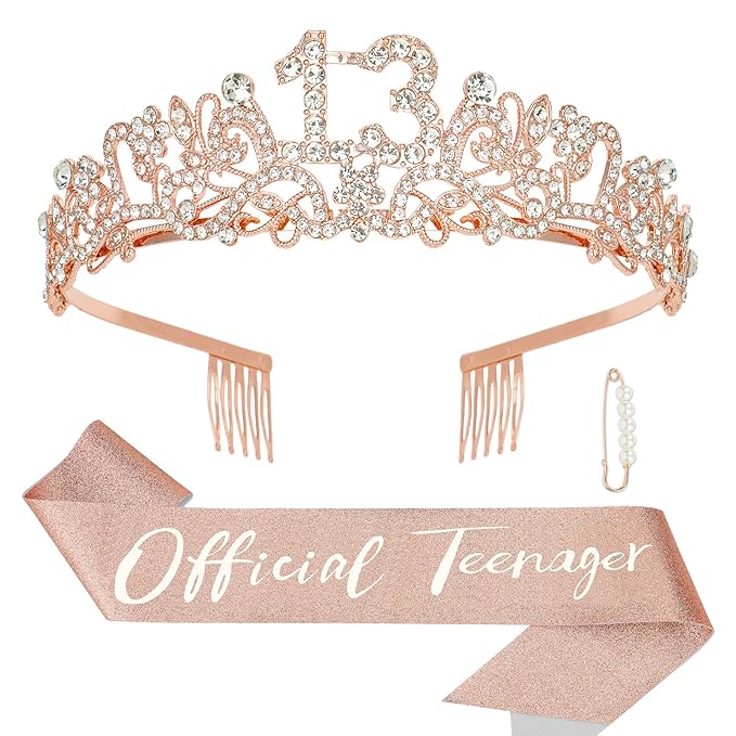 Semato 13th Birthday Decorations for Girls - 13th Birthday Sash and Crown Kit for Girls Birthday Gifts Happy Birthday Tiara Birthday Party Favors