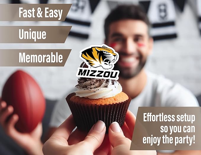 University of Missouri Cupcake Topper Party Supplies for Football, Birthday, Graduation Party Decorations (24 Pieces) (Mizzou Tigers)