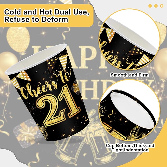 120PCS 21th Birthday Decorations for Boys 21 Years Old Birthday Decorations Sweet 21 Plates Napkins Tablecloth for Boys Girls 21th Birthday Party Supplies