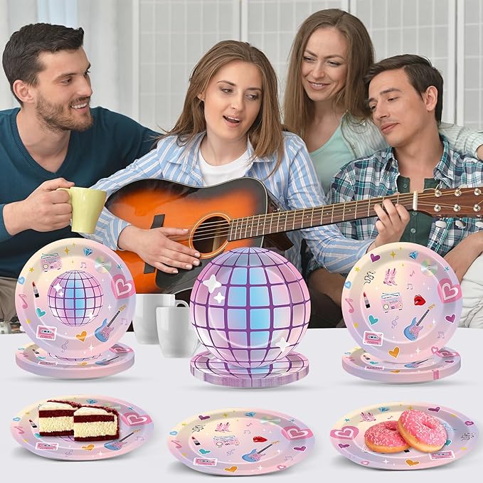 48Pcs Music Star Party Plates Popular Singer Birthday Party Decoration Disposable Music Lover Dessert Plates Paper Dinnerware Set for Girls Women Concert Bachelorette Party Supplies