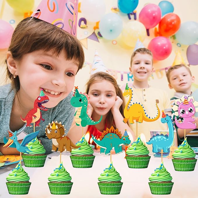 24Pcs Dinosaur Cupcake Toppers Baby Cute Roar Dinosaurs Cupcake Picks Dino Cake Decorations for Kids Boys Dinosaur Theme Birthday Baby Shower Party Decorations