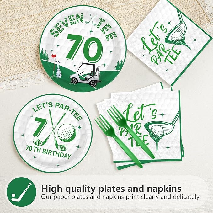 96Pcs Golf 70th Party Decorations for Men Golf 70th Birthday Paper Plates and Napkins Sets Sports Theme Decoration for Golfer Fans Seventy 70 Years Old Party Supplies Serve 24