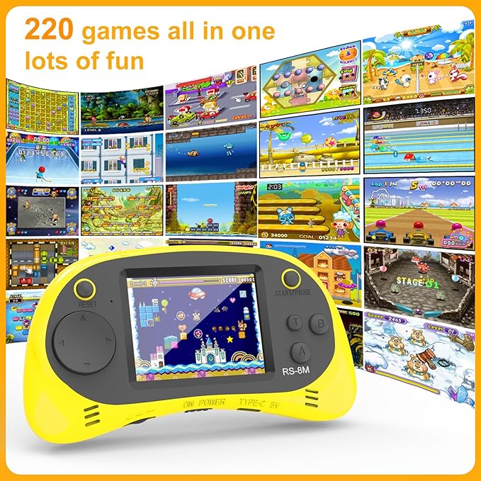 Handheld Games for Kids -16 Bit Retro Video Game with 220 HD Electronic Games - 2.5'' IPS Portable Travel Game Gifts for Boys Girls Ages 4-12 (Blue)
