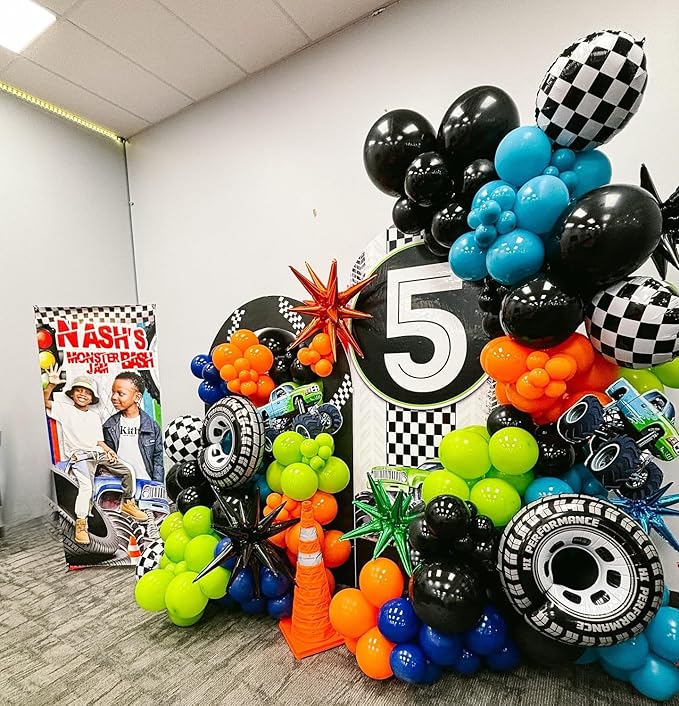 Black Green Orange Balloon Arch kit for Boys Hot Wheels Birthday Tots and Trucks Baby Shower Race Car Two Fast Monster Truck Party Decorations (Green Blue Orange)