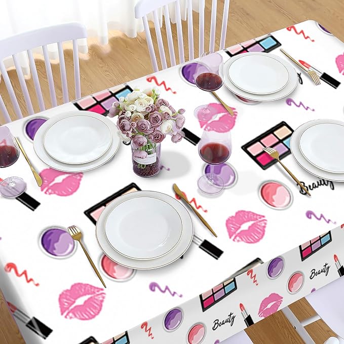 Lide Road 2Pcs SPA Makeup Party Tablecloth SPA Makeup Plastic Table Covers Cosmetics Makeups Themed Party Supplies Cosmetics Makeups Disposable Table Cover for Cocktail Birthday Supplies, 54x87In